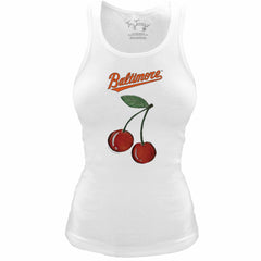 Baltimore Orioles Tiny Turnip Women's Fitted Cherries Tri-Blend Tank Top White