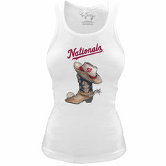 Washington Nationals Tiny Turnip Women's Fitted Vintage Cowboy Boot Tri-Blend Tank Top White
