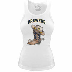 Milwaukee Brewers Tiny Turnip Women's Fitted Vintage Cowboy Boot Tri-Blend Tank Top White