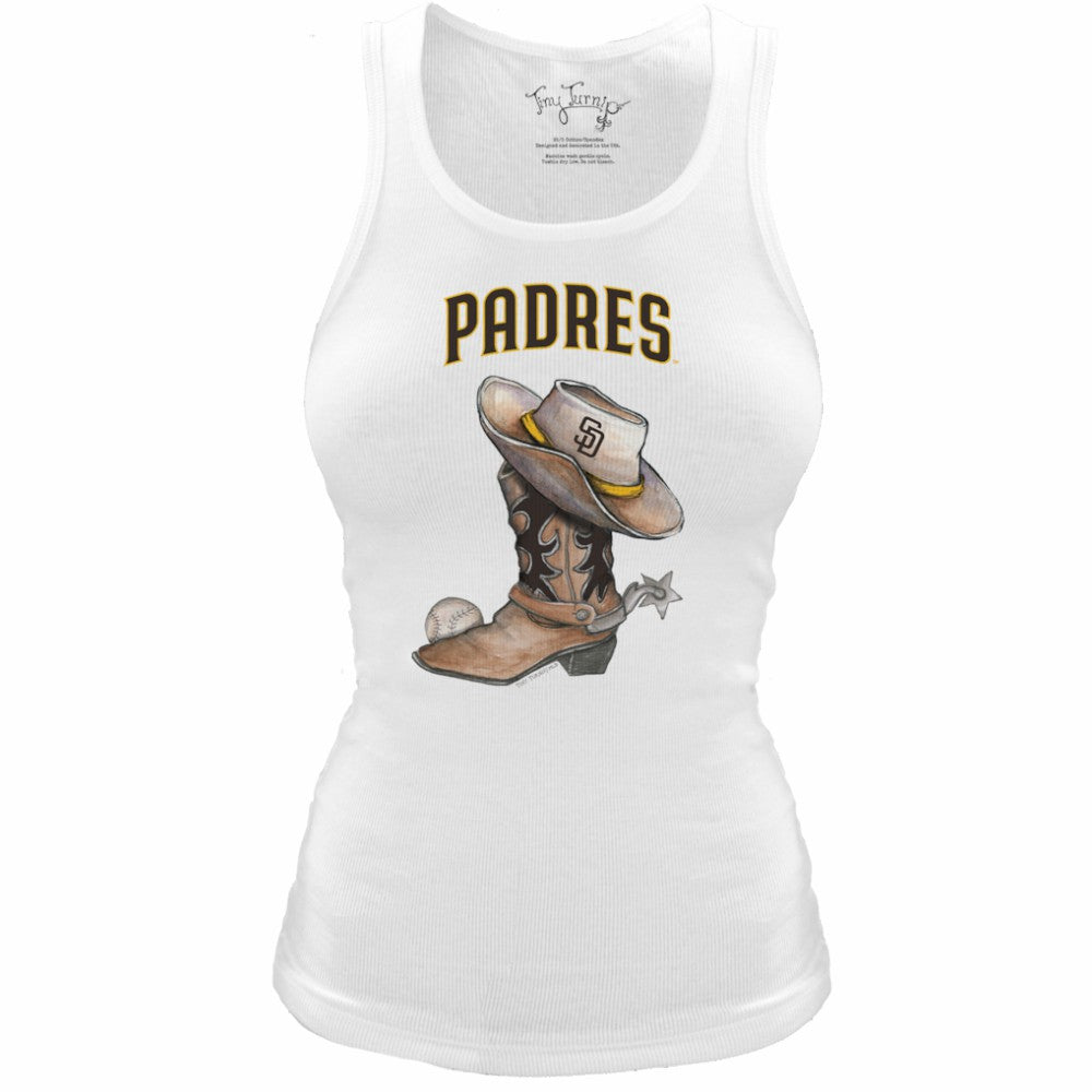San Diego Padres Tiny Turnip Women's Fitted Vintage Cowboy Boot Tri-Blend Tank Top White