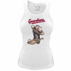Cleveland Guardians Tiny Turnip Women's Fitted Vintage Cowboy Boot Tri-Blend Tank Top White