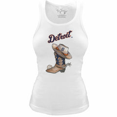 Detroit Tigers Tiny Turnip Women's Fitted Vintage Cowboy Boot Tri-Blend Tank Top White
