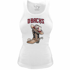 Arizona Diamondbacks Tiny Turnip Women's Fitted Vintage Cowboy Boot Tri-Blend Tank Top White