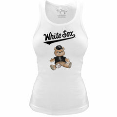 Chicago White Sox Tiny Turnip Women's Fitted Teddy Bear Tri-Blend Tank Top White