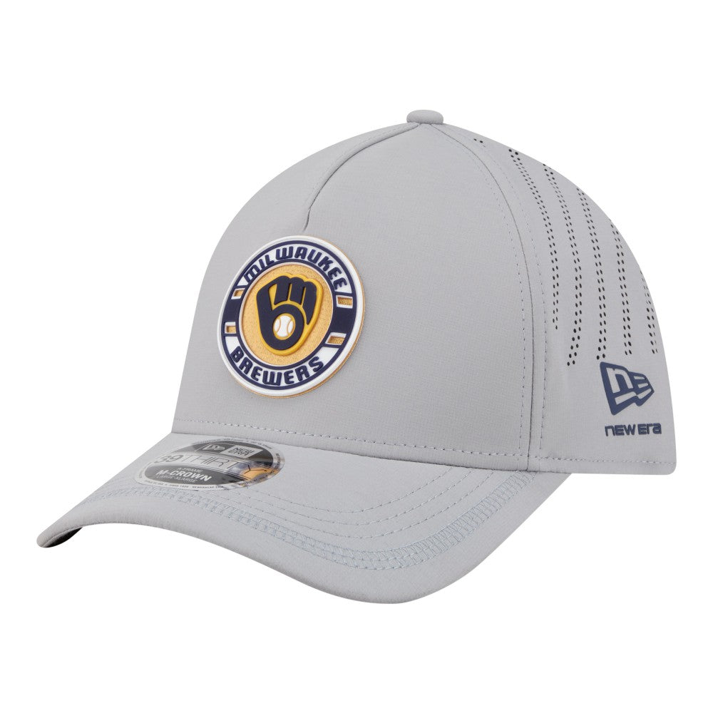 Milwaukee Brewers Patch 39THIRTY A-Frame M-Crown Perforated Flex Hat Gray
