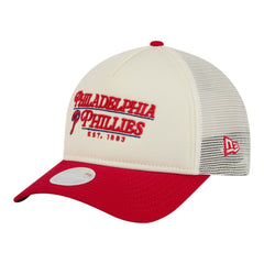 Philadelphia Phillies Women's Retro 9FORTY M-Crown A-Frame Trucker Adjustable Hat Light Beige/Red