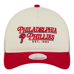 Philadelphia Phillies Women's Retro 9FORTY M-Crown A-Frame Trucker Adjustable Hat Light Beige/Red