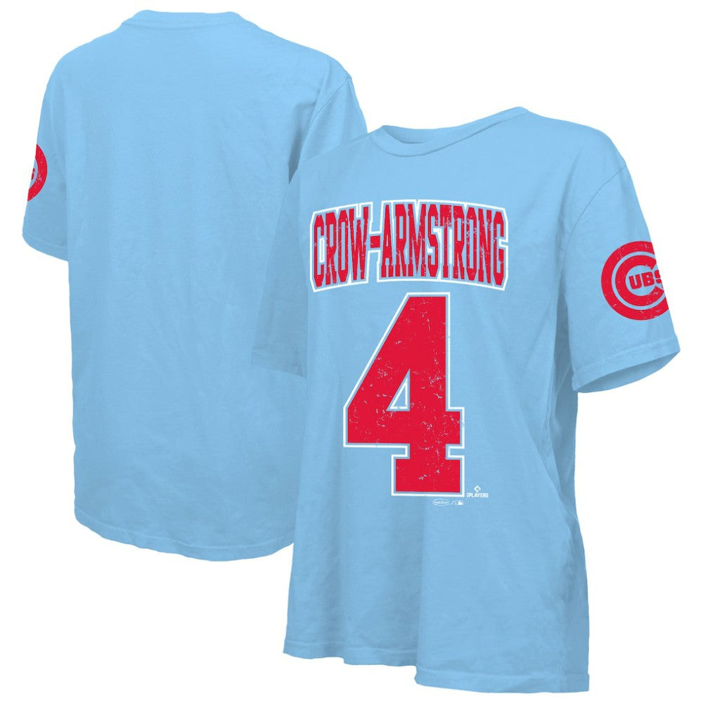 Pete Crow-Armstrong Chicago Cubs Majestic Threads Women's Oversized Name & Number T-Shirt Light Blue