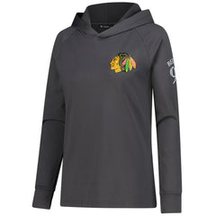 Connor Bedard Chicago Blackhawks Levelwear Women's Impression Name & Number Raglan Hoodie - Charcoal Hoodies
