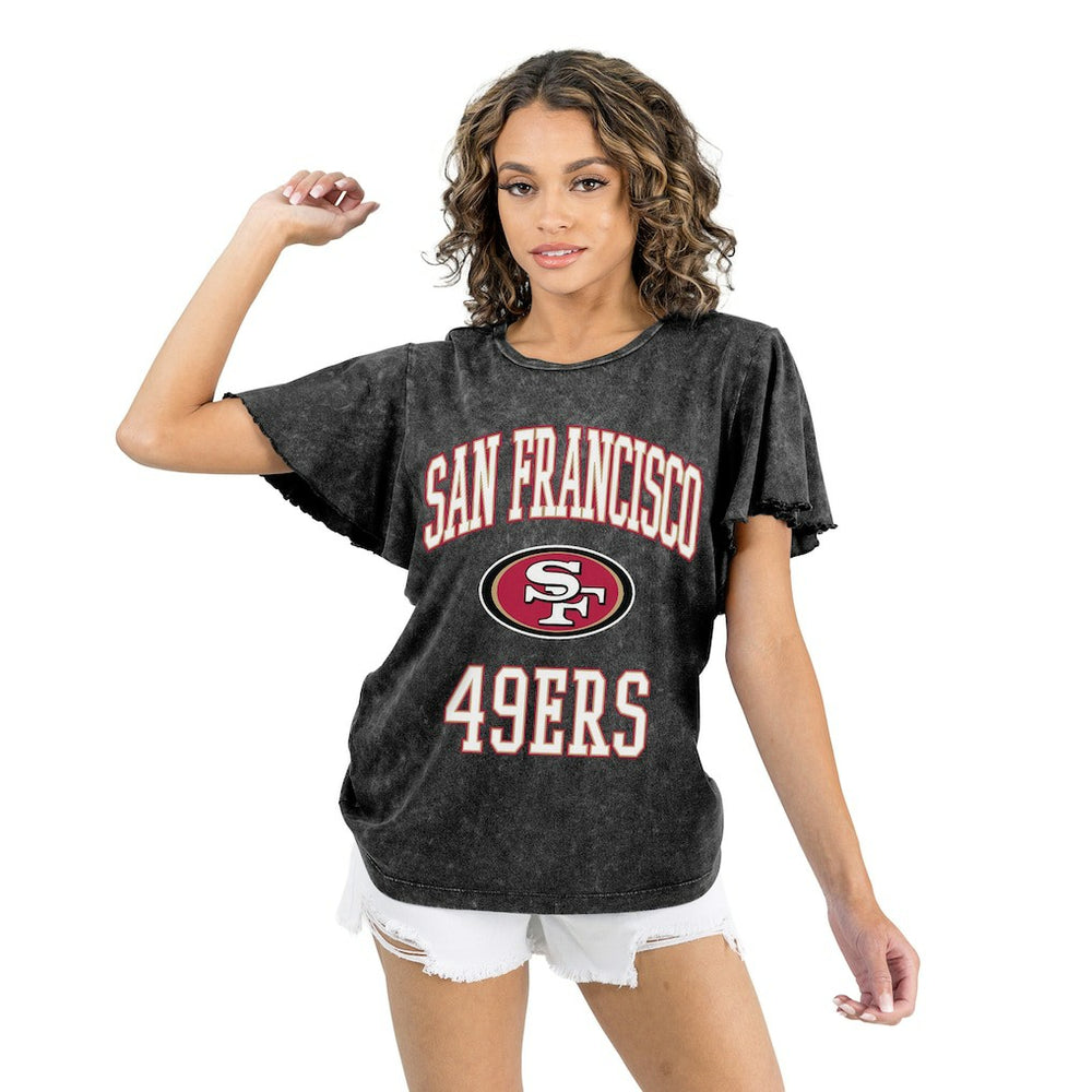 San Francisco 49ers Gameday Couture Women's Relaxed Flutter Sleeve T-Shirt - Black cheap