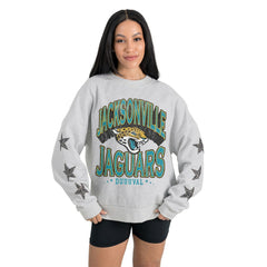 Jacksonville Jaguars Gameday Couture Women's Resilience Relaxed Rhinestone Pullover Sweatshirt - Ash online