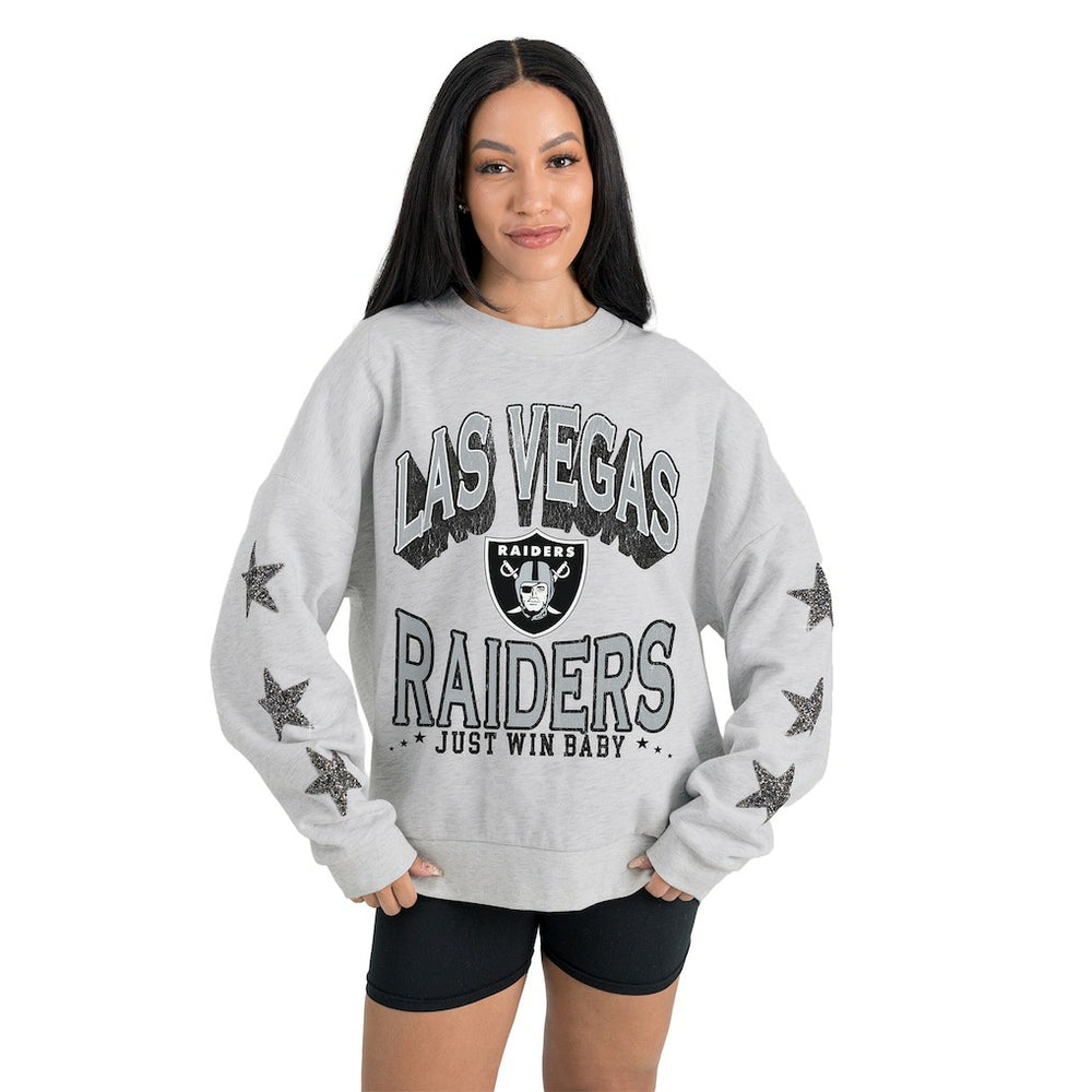Las Vegas Raiders Gameday Couture Women's Resilience Relaxed Rhinestone Pullover Sweatshirt - Ash online