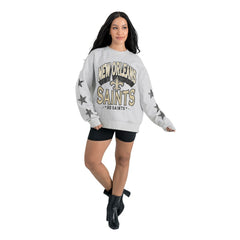 New Orleans Saints Gameday Couture Women's Resilience Relaxed Rhinestone Pullover Sweatshirt - Ash outlet
