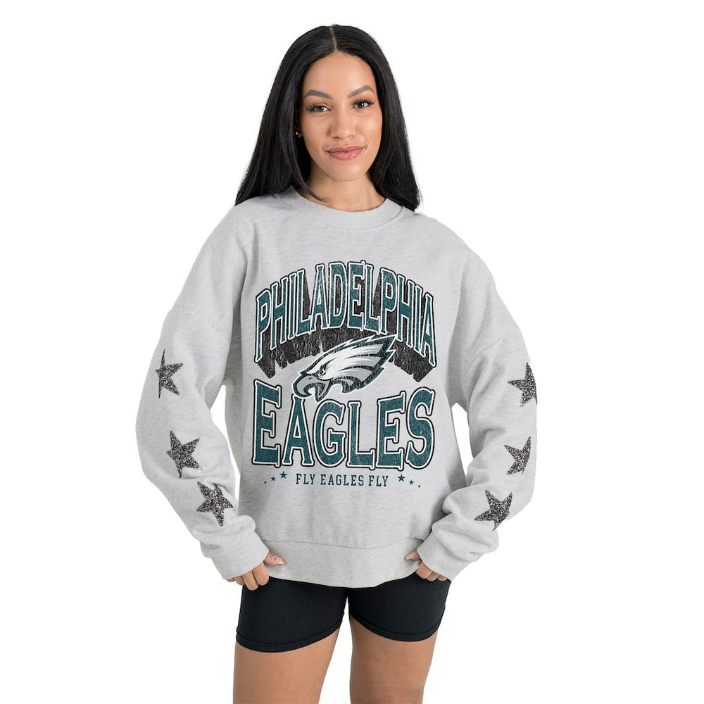 Philadelphia Eagles Gameday Couture Women's Resilience Relaxed Rhinestone Pullover Sweatshirt - Ash discount