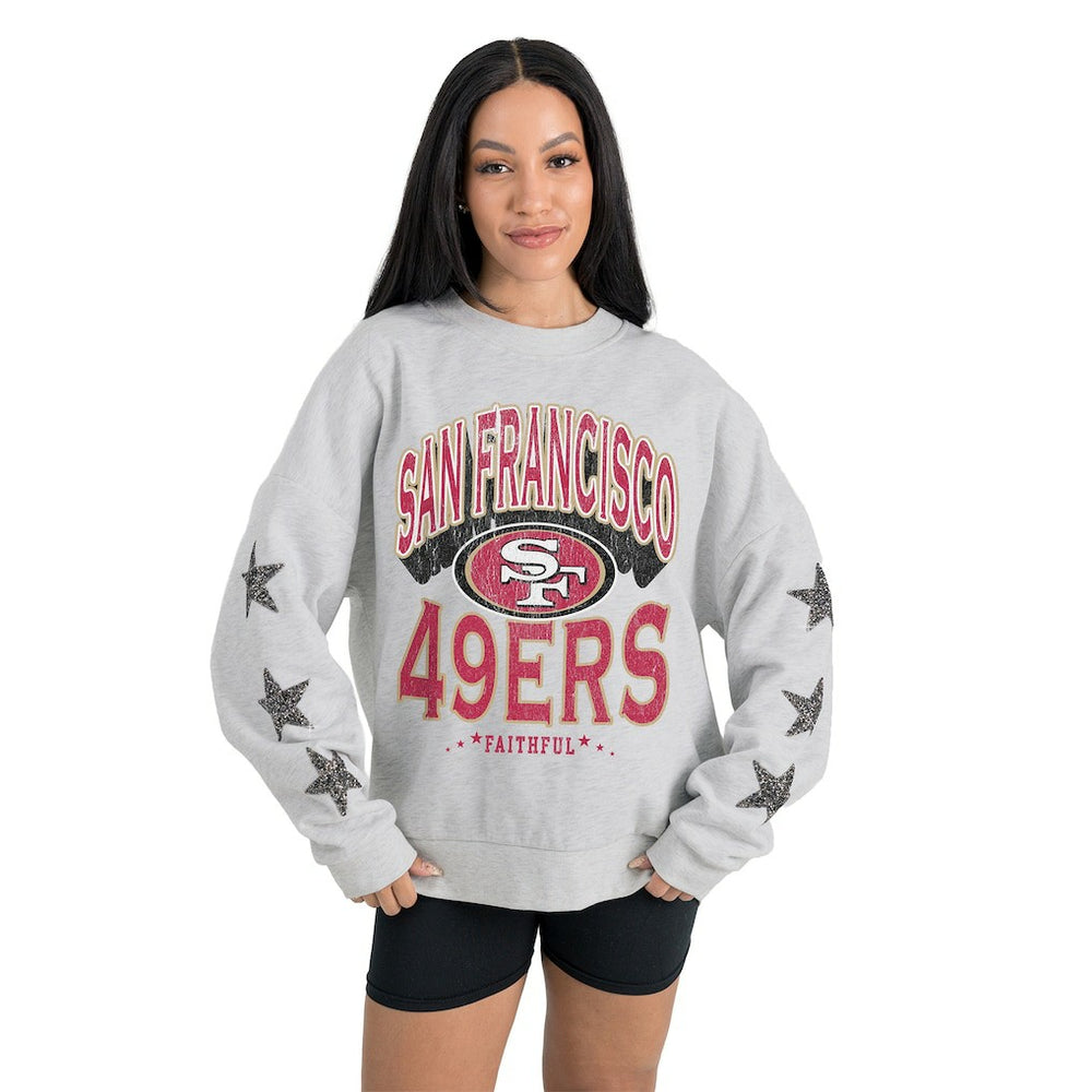 San Francisco 49ers Gameday Couture Women's Resilience Relaxed Rhinestone Pullover Sweatshirt - Ash cheap
