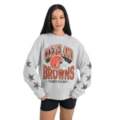 Cleveland Browns Gameday Couture Women's Resilience Relaxed Rhinestone Pullover Sweatshirt - Ash on sale