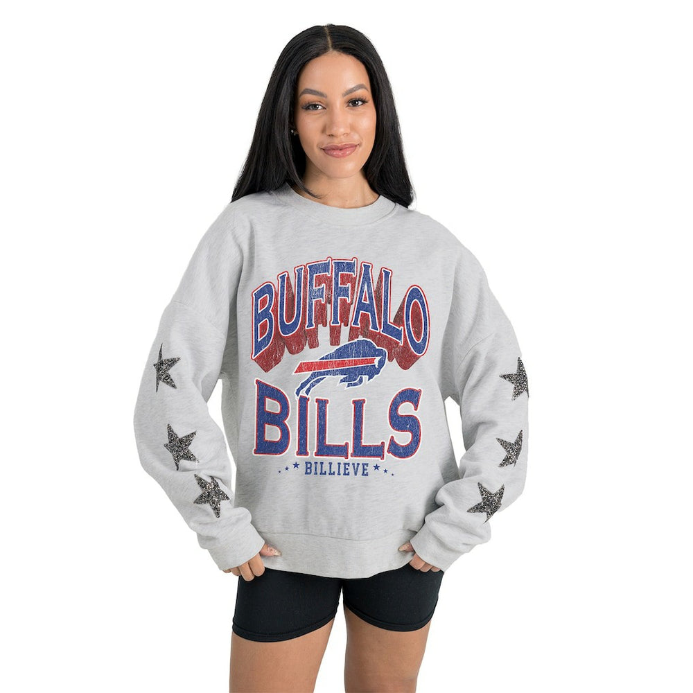Buffalo Bills Gameday Couture Women's Resilience Relaxed Rhinestone Pullover Sweatshirt - Ash sale