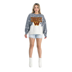 Washington Commanders Gameday Couture Women's Oversized Faded Wash Tri-Blend Pullover Sweatshirt - Gray for sale