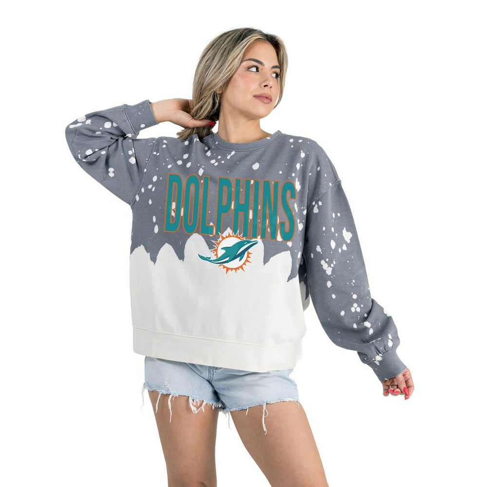 Miami Dolphins Gameday Couture Women's Oversized Faded Wash Tri-Blend Pullover Sweatshirt - Gray cheap