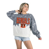 Cincinnati Bengals Gameday Couture Women's Oversized Faded Wash Tri-Blend Pullover Sweatshirt - Gray for sale