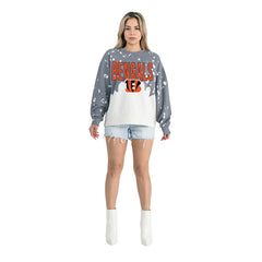 Cincinnati Bengals Gameday Couture Women's Oversized Faded Wash Tri-Blend Pullover Sweatshirt - Gray for sale