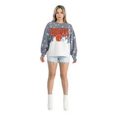 Cleveland Browns Gameday Couture Women's Oversized Faded Wash Tri-Blend Pullover Sweatshirt - Gray outlet