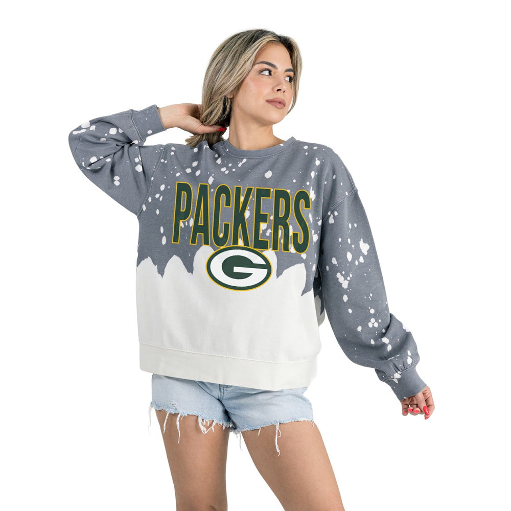 Green Bay Packers Gameday Couture Women's Oversized Faded Wash Tri-Blend Pullover Sweatshirt - Gray on sale