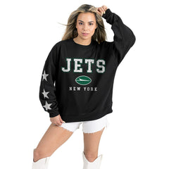 New York Jets Gameday Couture Women's Velocity Relaxed Rhinestone Pullover Sweatshirt - Black cheap
