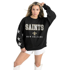 New Orleans Saints Gameday Couture Women's Velocity Relaxed Rhinestone Pullover Sweatshirt - Black sale