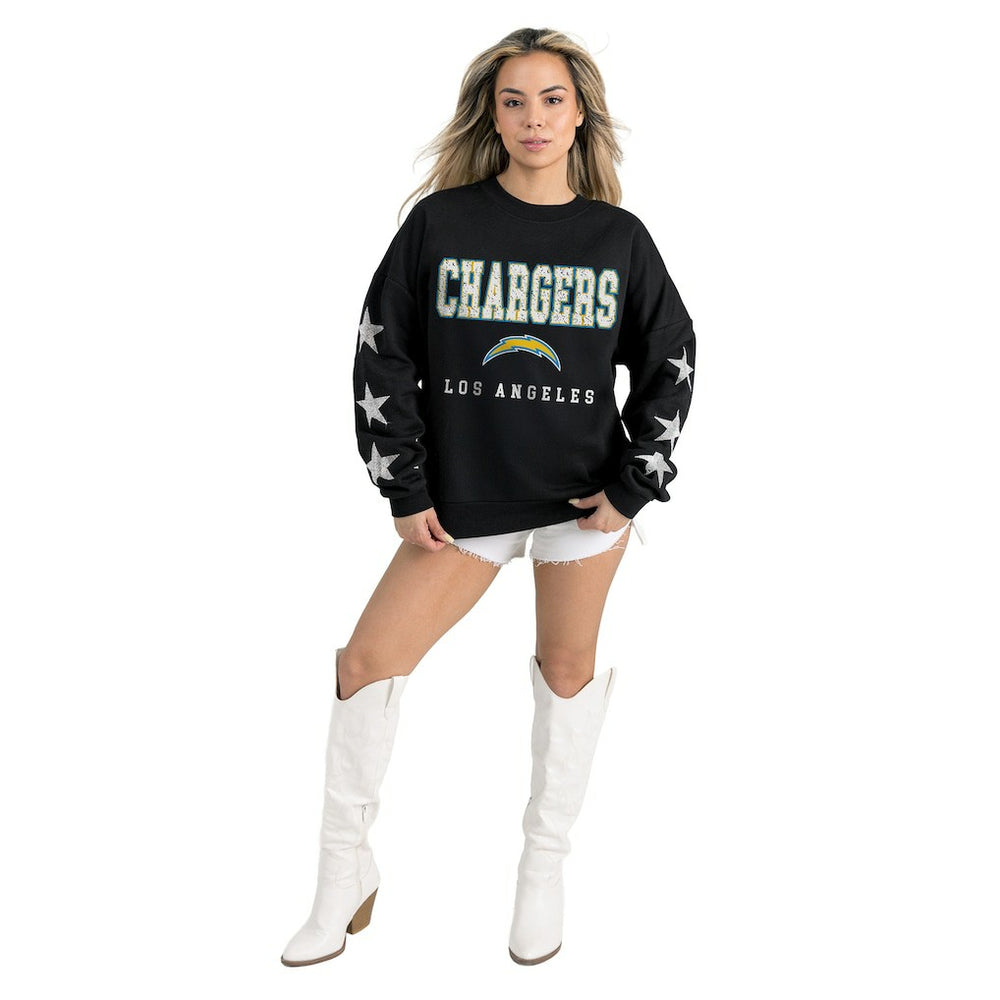 Los Angeles Chargers Gameday Couture Women's Velocity Relaxed Rhinestone Pullover Sweatshirt - Black cheap