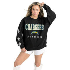 Los Angeles Chargers Gameday Couture Women's Velocity Relaxed Rhinestone Pullover Sweatshirt - Black cheap