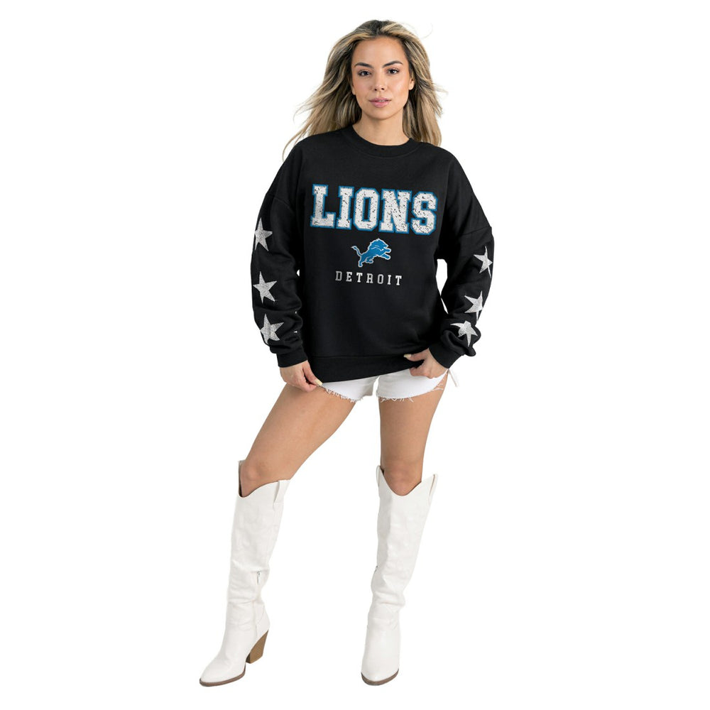Detroit Lions Gameday Couture Women's Velocity Relaxed Rhinestone Pullover Sweatshirt - Black discount