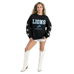 Detroit Lions Gameday Couture Women's Velocity Relaxed Rhinestone Pullover Sweatshirt - Black discount