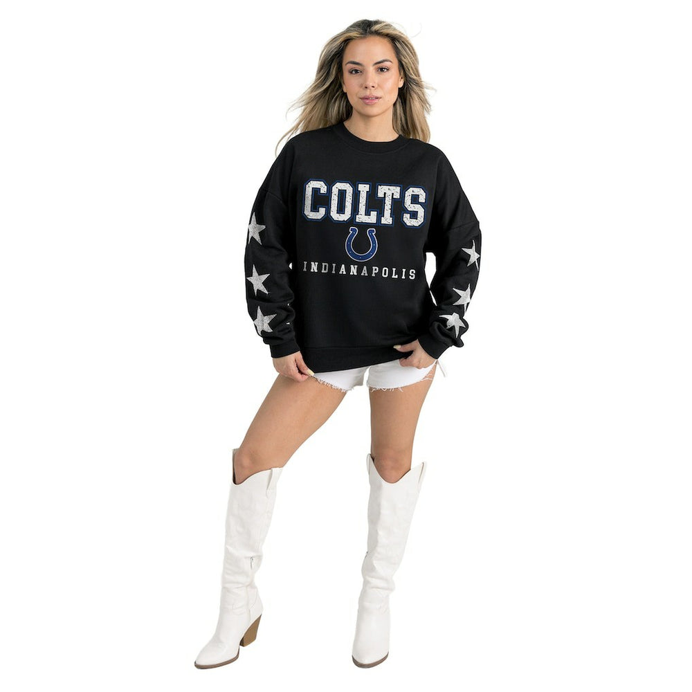 Indianapolis Colts Gameday Couture Women's Velocity Relaxed Rhinestone Pullover Sweatshirt - Black discount