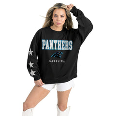 Carolina Panthers Gameday Couture Women's Velocity Relaxed Rhinestone Pullover Sweatshirt - Black for sale