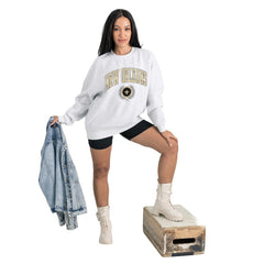 New Orleans Saints Gameday Couture Women's Traditional Logo Oversized Premium Fleece Pullover Sweatshirt - Ash sale