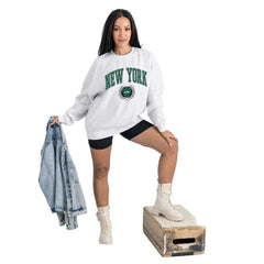 New York Jets Gameday Couture Women's Traditional Logo Oversized Premium Fleece Pullover Sweatshirt - Ash cheap