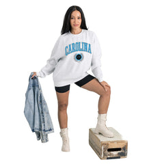 Carolina Panthers Gameday Couture Women's Traditional Logo Oversized Premium Fleece Pullover Sweatshirt - Ash online