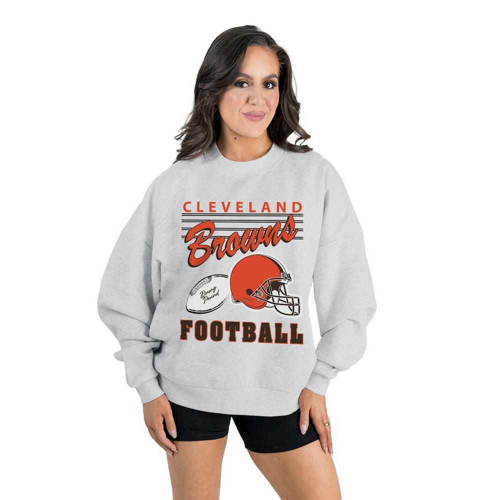 Cleveland Browns Gameday Couture Women's Home Turf Oversized Premium Fleece Pullover Sweatshirt - Ash discount