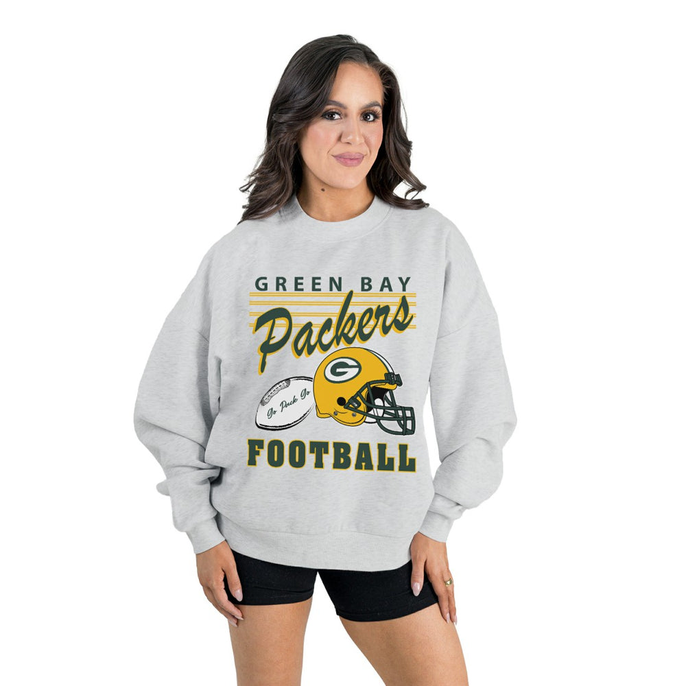 Green Bay Packers Gameday Couture Women's Home Turf Oversized Premium Fleece Pullover Sweatshirt - Ash for sale