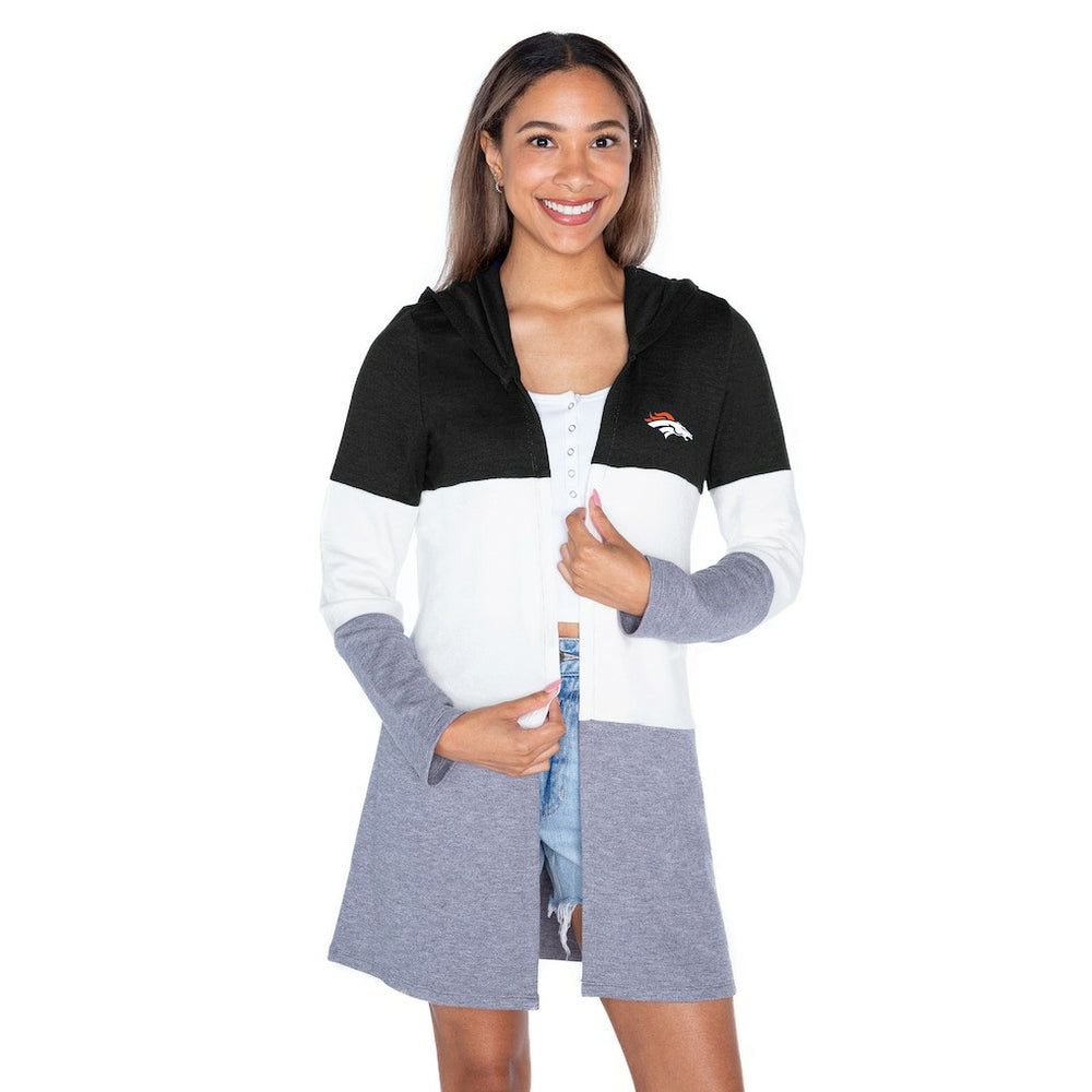Denver Broncos Gameday Couture Women's Tri-Blend Color Block Lightweight Cardigan Hoodie - Black online