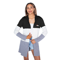 Denver Broncos Gameday Couture Women's Tri-Blend Color Block Lightweight Cardigan Hoodie - Black online