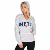New York Mets Concepts Sport Women's Liftoff Striped V-Neck Hoodie White/Gray