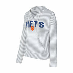 New York Mets Concepts Sport Women's Liftoff Striped V-Neck Hoodie White/Gray