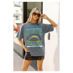 Los Angeles Chargers Gameday Couture Women's Oversized Classic Grind Washed T-Shirt - Gray on sale