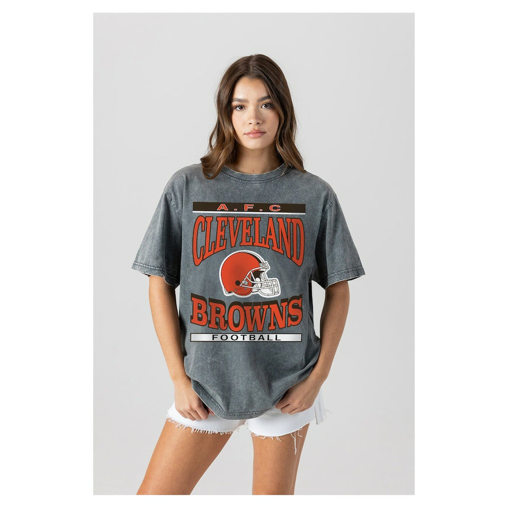 Cleveland Browns Gameday Couture Women's Oversized Classic Grind Washed T-Shirt - Gray outlet