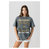 New Orleans Saints Gameday Couture Women's Oversized Classic Grind Washed T-Shirt - Gray for sale