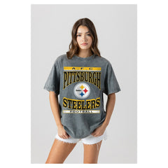 Pittsburgh Steelers Gameday Couture Women's Oversized Classic Grind Washed T-Shirt - Gray online
