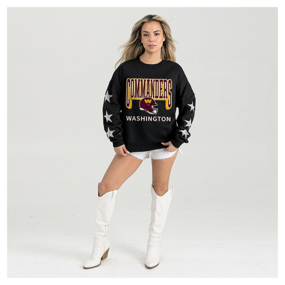Washington Commanders Gameday Couture Women's Pure Victory Rhinestud Star-Sleeve Pullover Sweatshirt - Black outlet