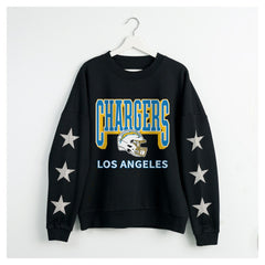 Los Angeles Chargers Gameday Couture Women's Pure Victory Rhinestud Star-Sleeve Pullover Sweatshirt - Black cheap